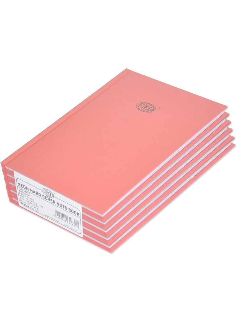 FIS Neon Hard Cover Single Line Notebook, (100 Sheet) Red, A5 - FSNBA5N250,5-Pieces - Image 1